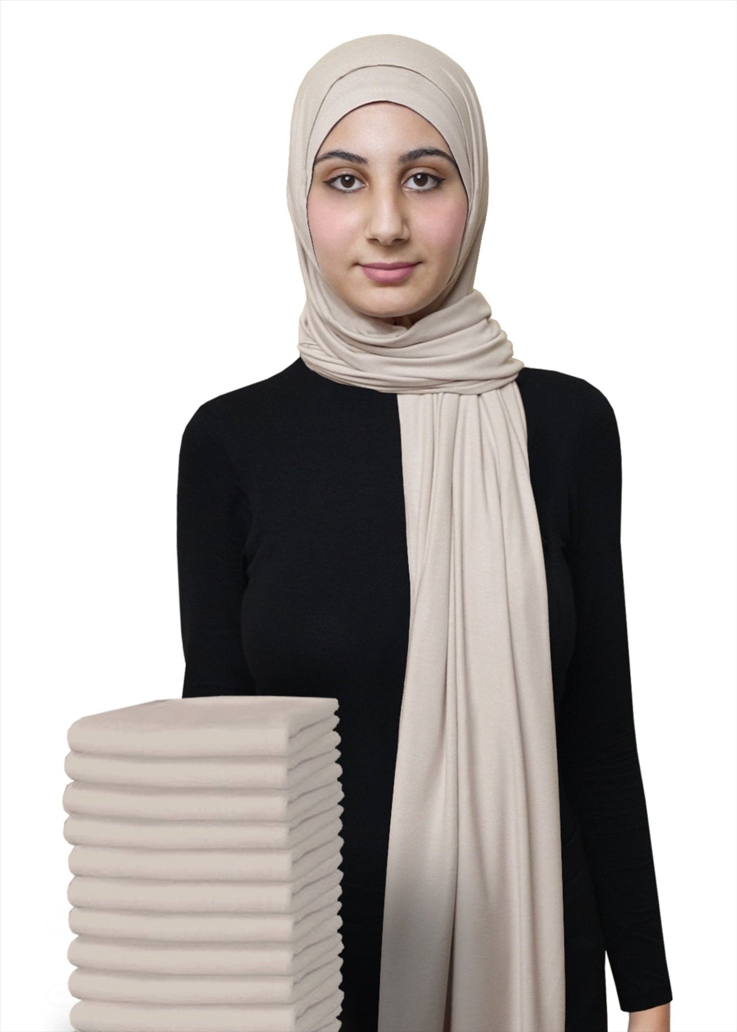 Wholesale Women's Jersey Hijab Wrap Taupe Cotton Shawl 72" x 28" & Matching Cap