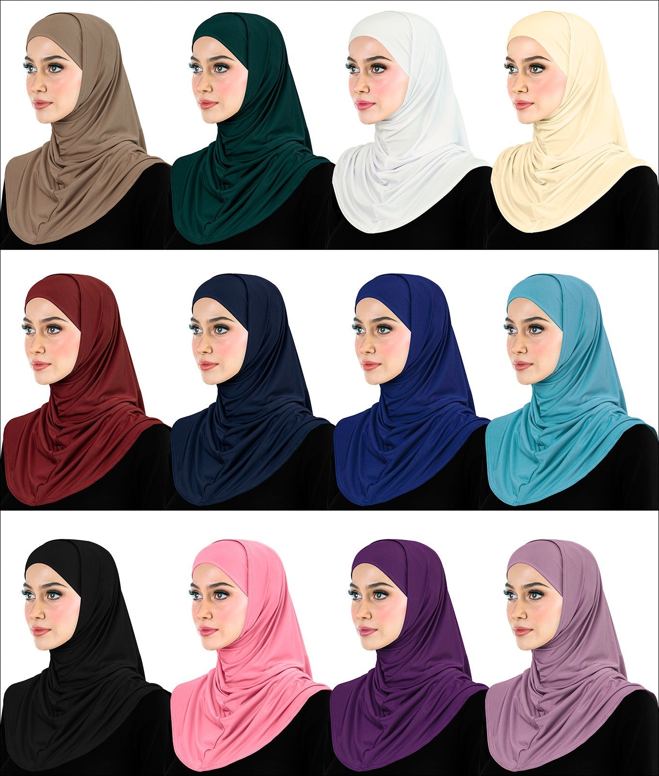 Wholesale 2 piece Amira Hijab LYCRA Fabric Pull on Hijabs