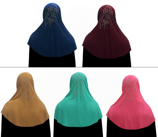 Wholesale Yasmine Khimar Hijab 1 piece Lycra Amira in 5 colors - CLOSEOUT CLEARANCE