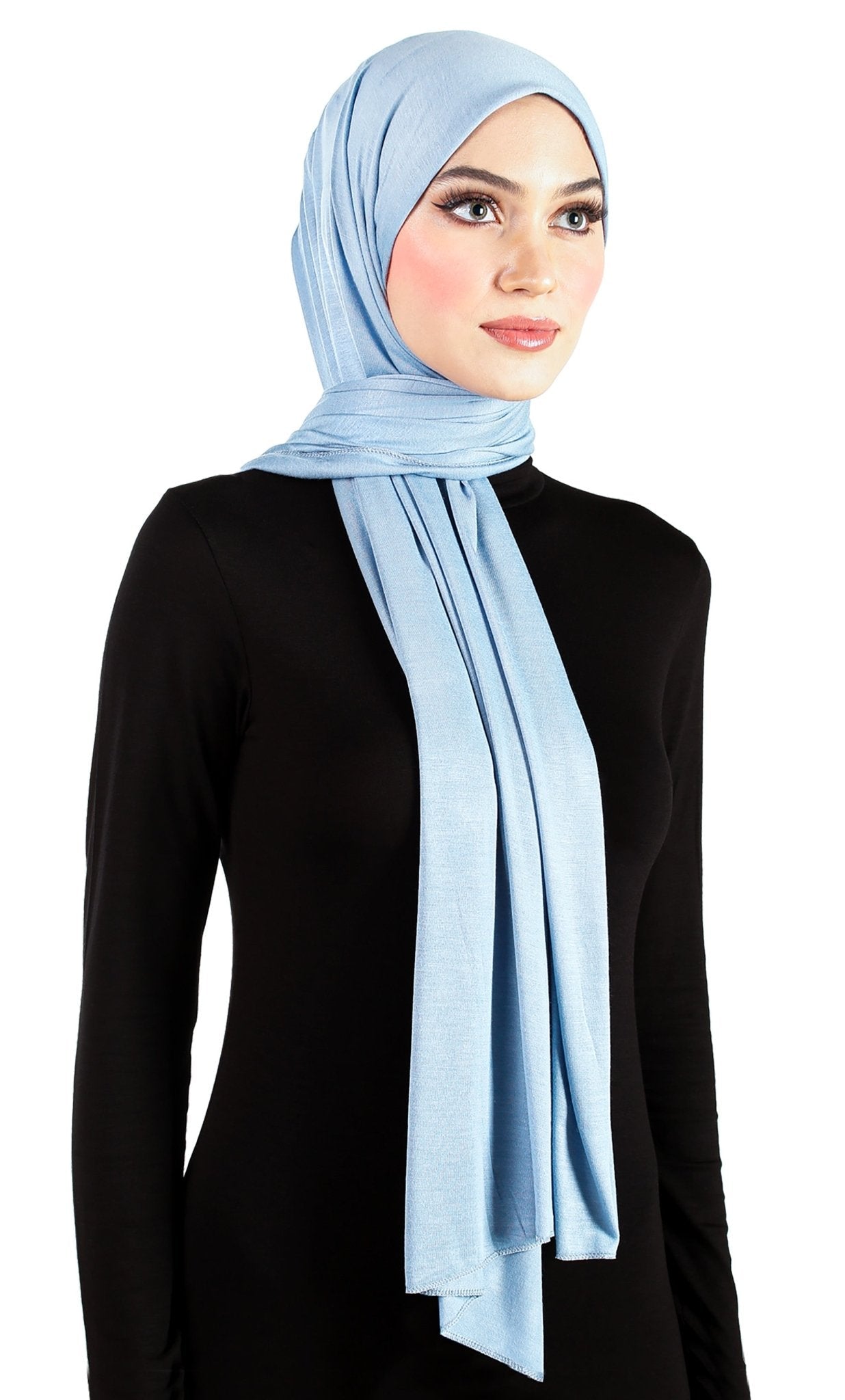 baby blue women's Cotton Jersey Hijab Extra Long Soft Stretchy Shawl 