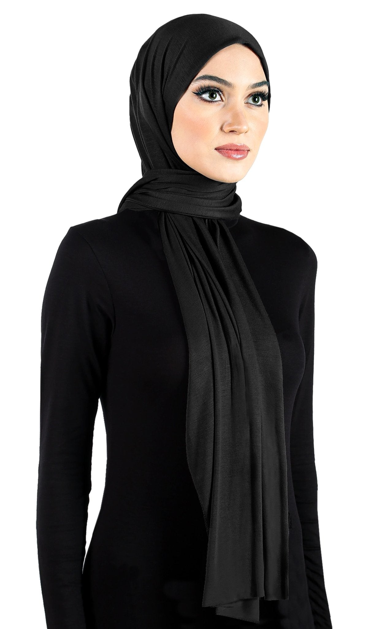black baby blue women's Cotton Jersey Hijab Extra Long Soft Stretchy Shawl 