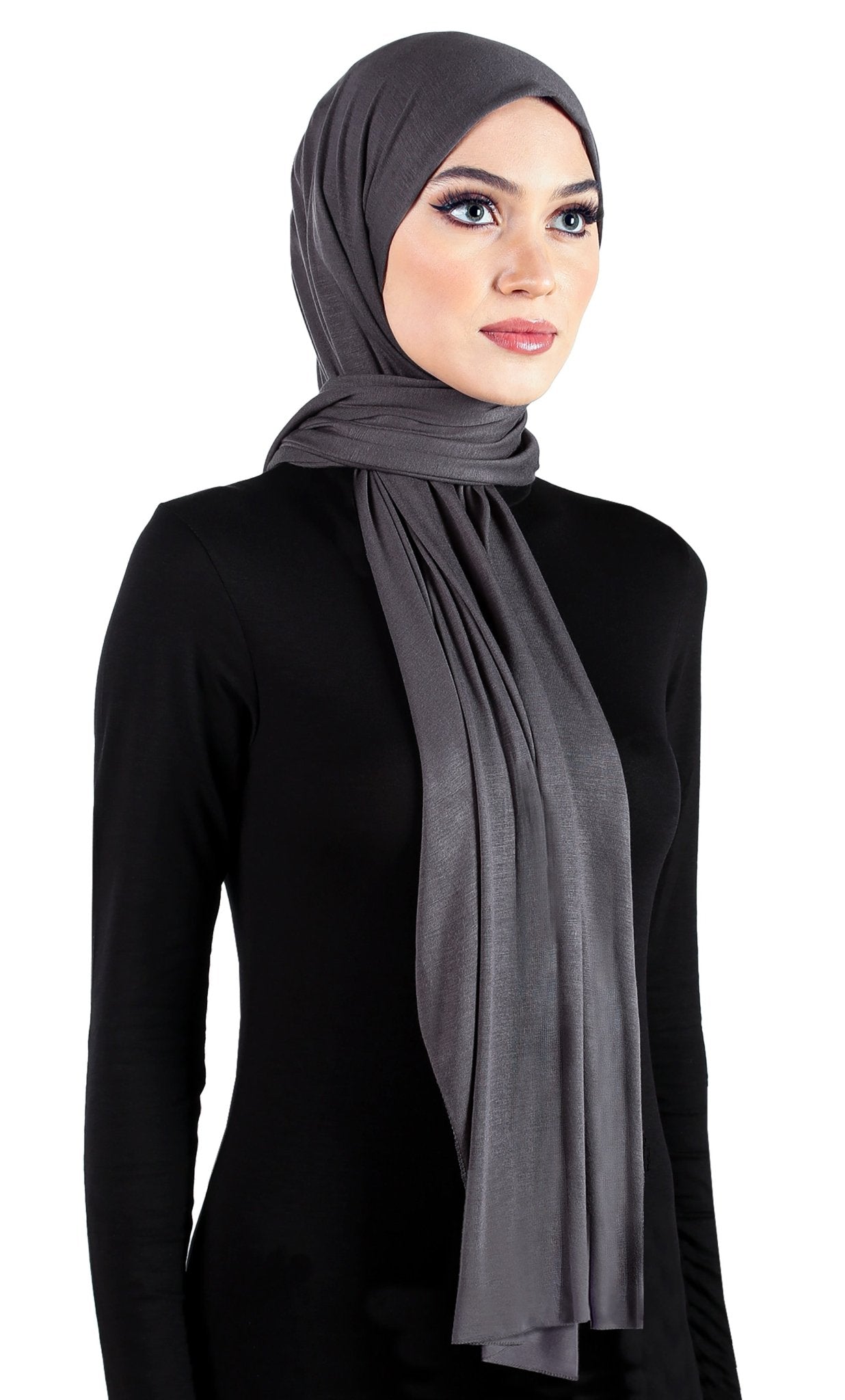 charcoal gray baby blue women's Cotton Jersey Hijab Extra Long Soft Stretchy Shawl 