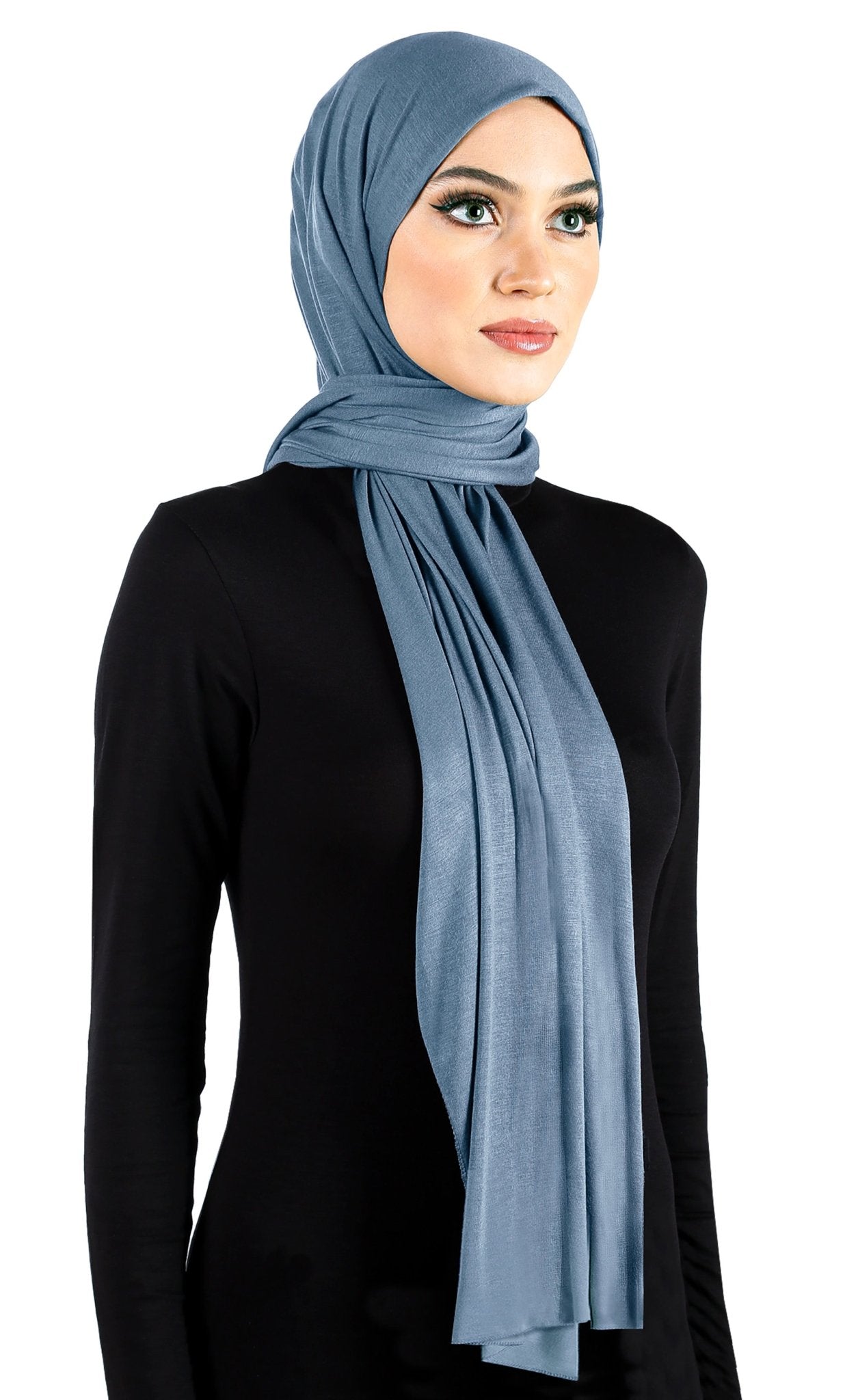 women's Cotton Jersey Hijab Extra Long Soft Stretchy Shawl in slate blue