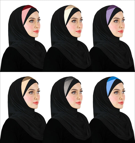 Wholesale Festive Amira Cotton Hijab 1 piece 2 Tone Color Pleats - Junior Size