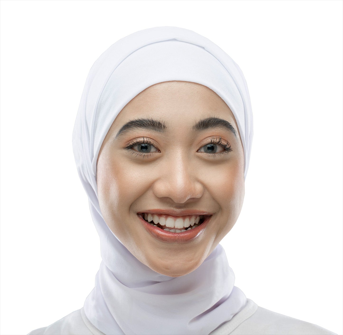 girl's junior size white rectangular shawl with cotton tube hijab underscarf cap