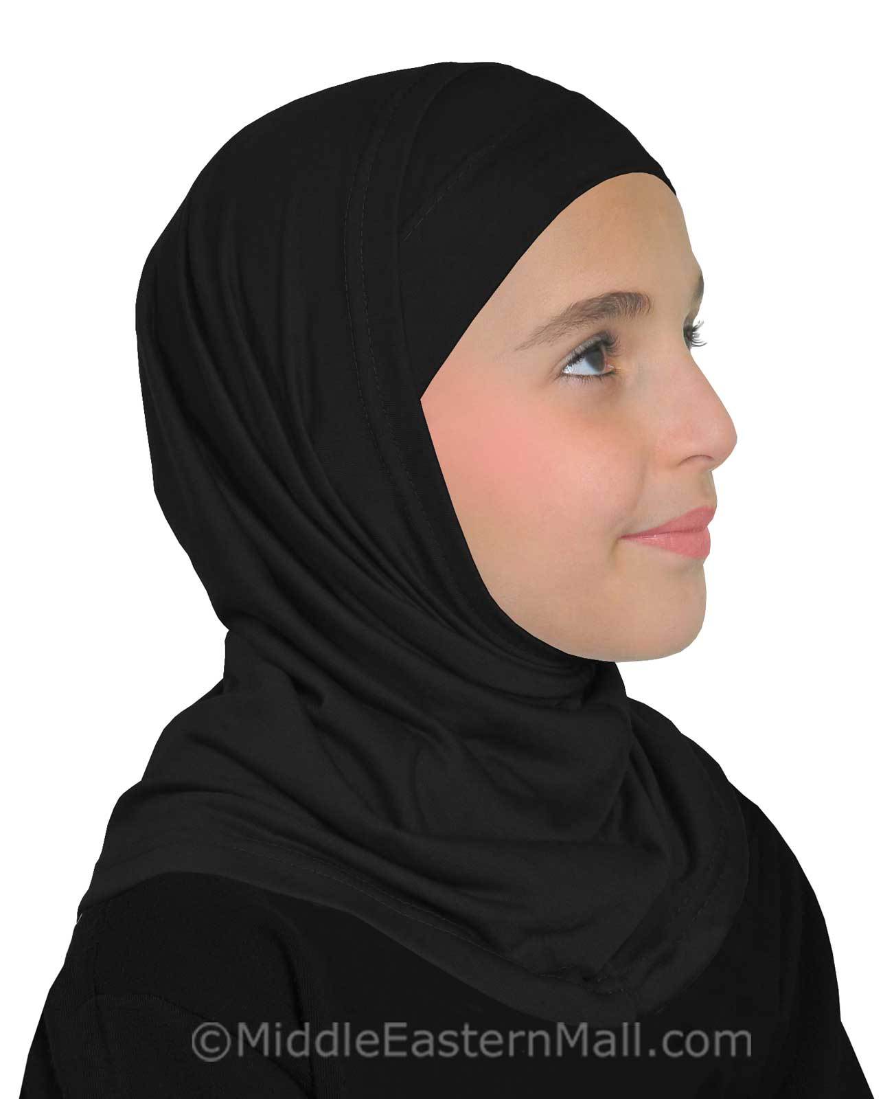 Wholesale Girl's Cotton Hijab 2 piece ALL BLACK Kids school Hijab