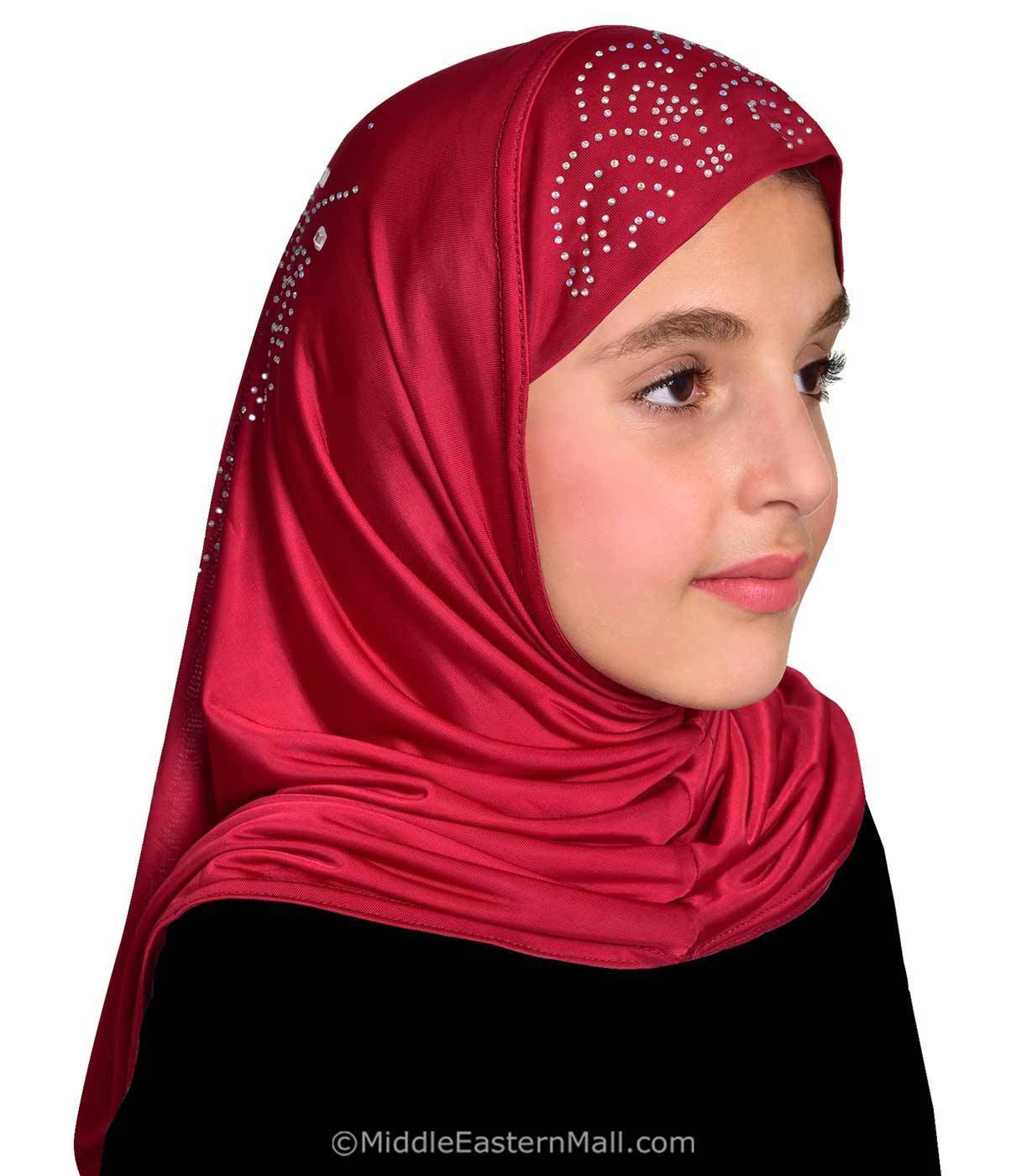 Wholesale Heba Young Girl's Hijabs with Rhinestones Lycra 1 piece In 5 Colors