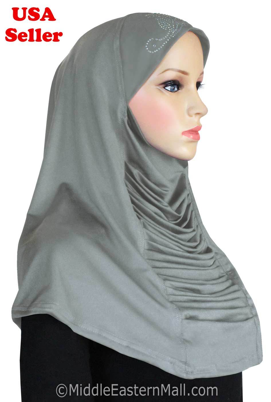 Wholesale Ruched Cascade Hijabs 1 piece Lycra Amira with RHINESTONES in 8 different colors