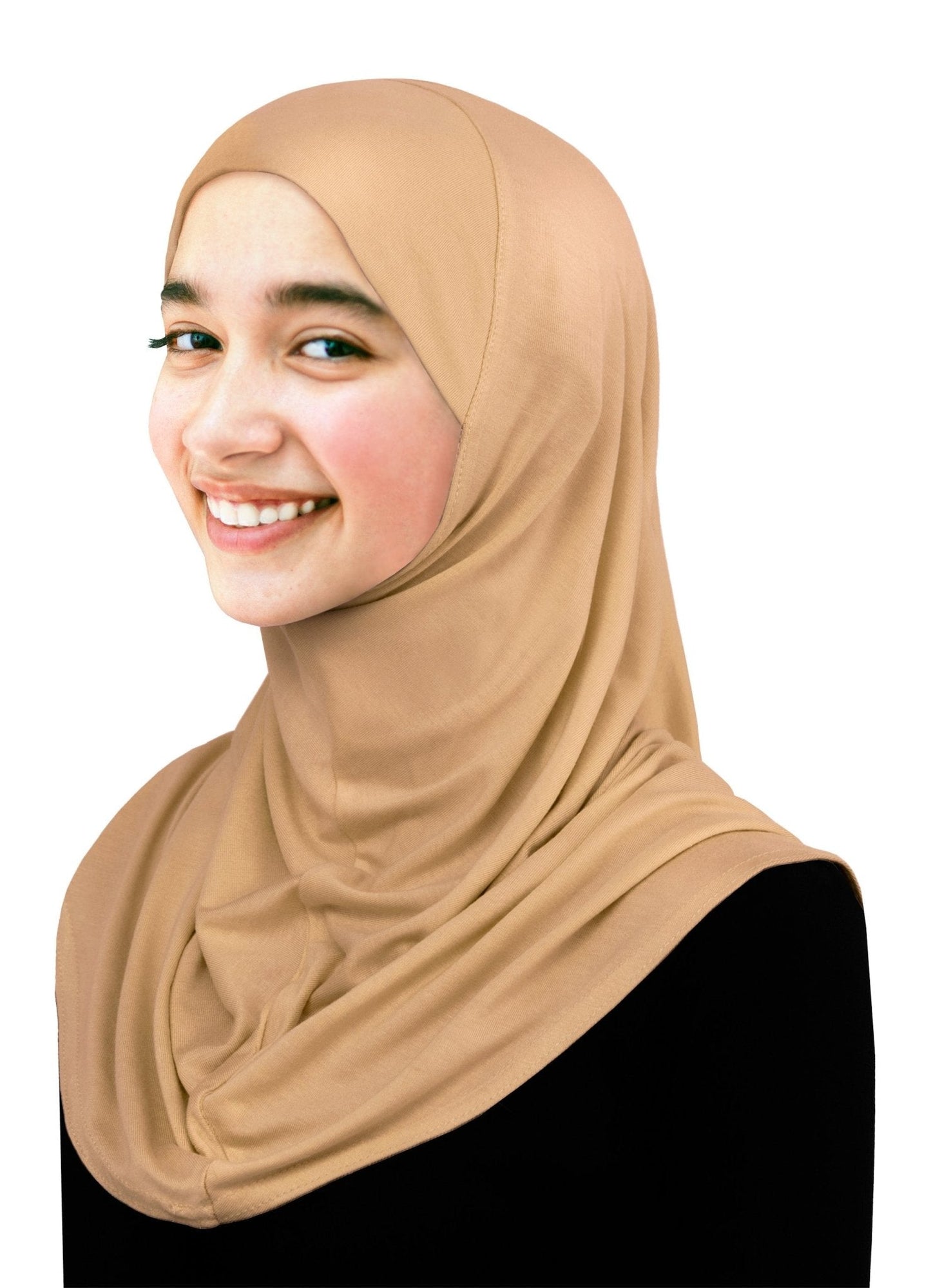 young ladies 1 piece amira hijab lycra easy pull on headscarf in beige