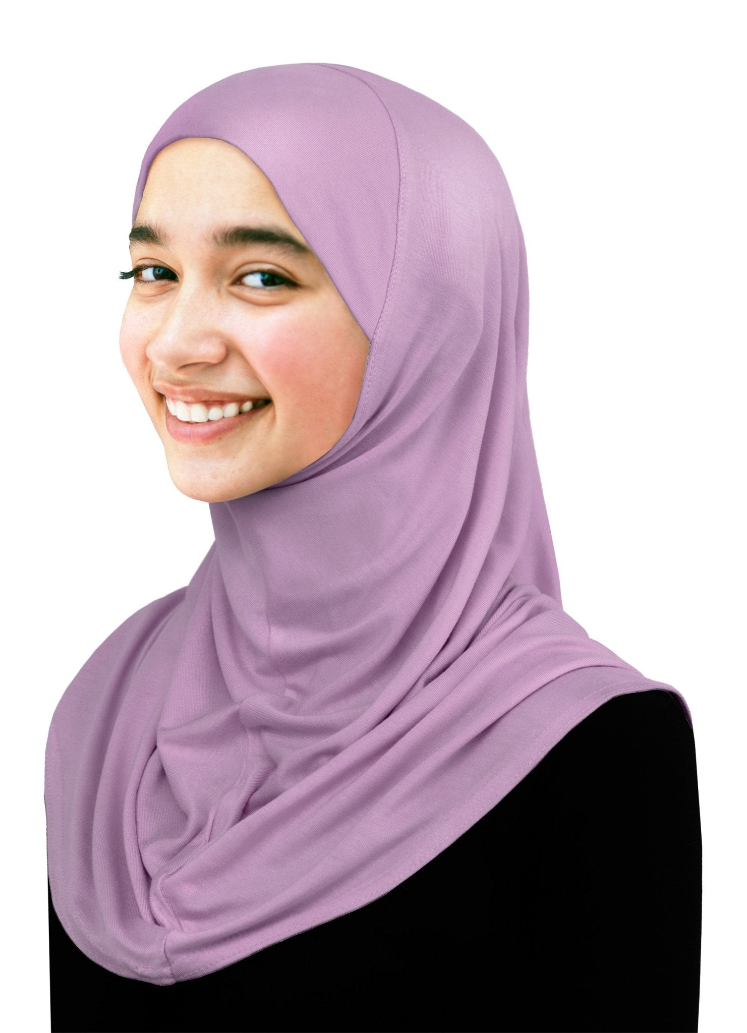 young ladies 1 piece amira hijab lycra easy pull on headscarf in lilac