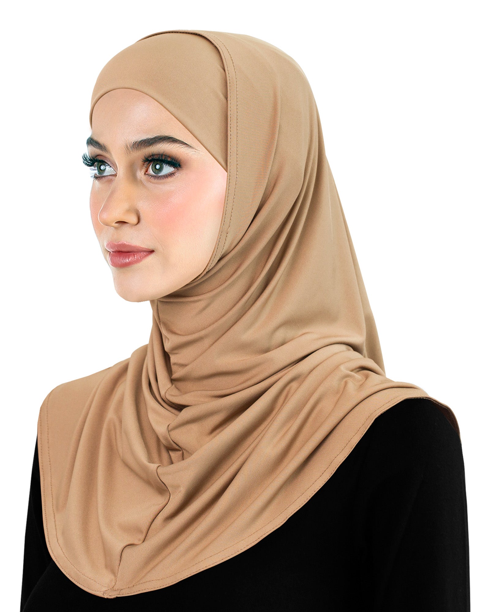 Beige Lycra Amira hijab khatib 2 piece set includes hood and tube cap women's size
