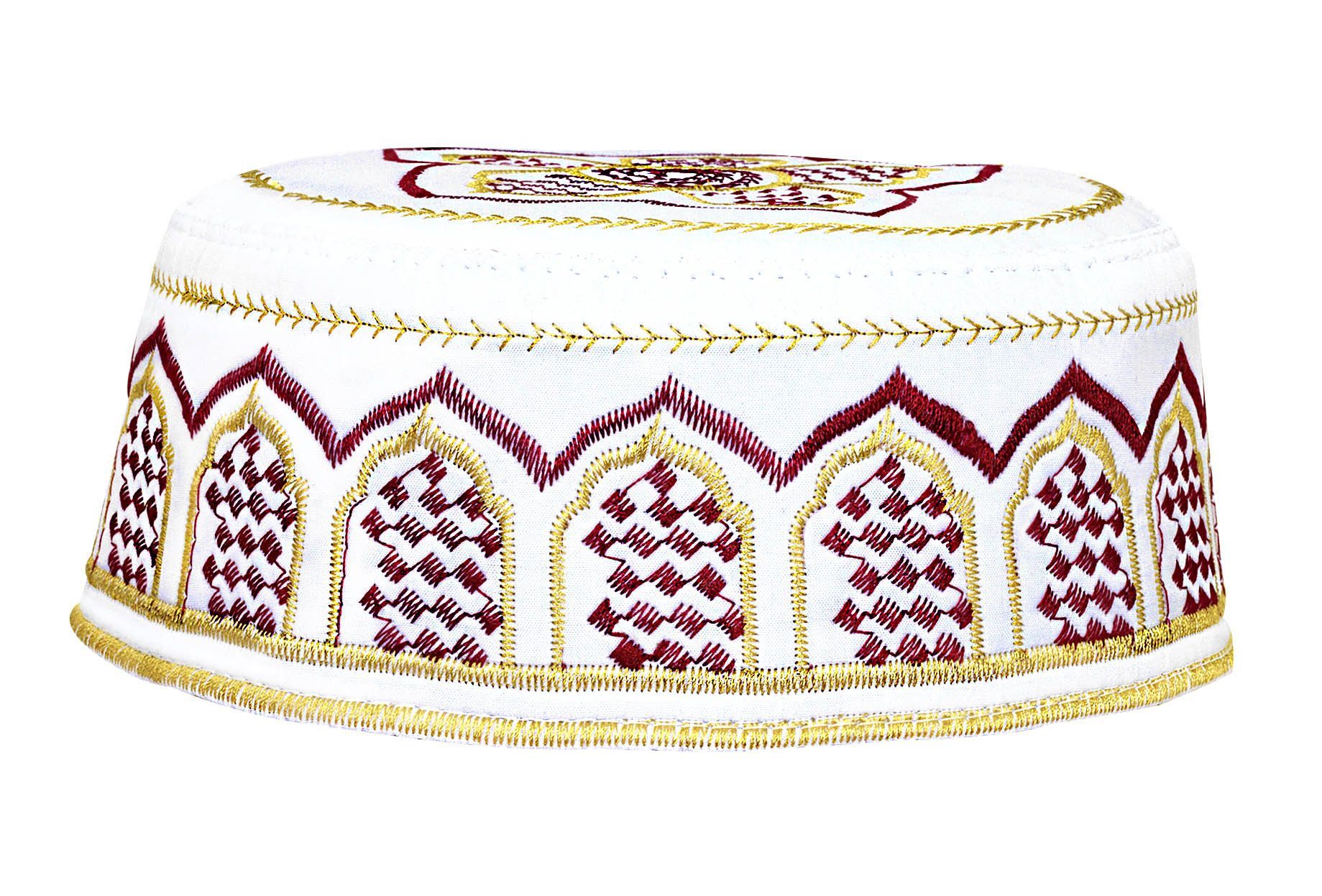Men's Kufi with embroidery maroon and gold arab arches