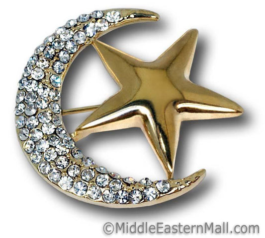 Wholesale Moon & Star Brooch in Gold