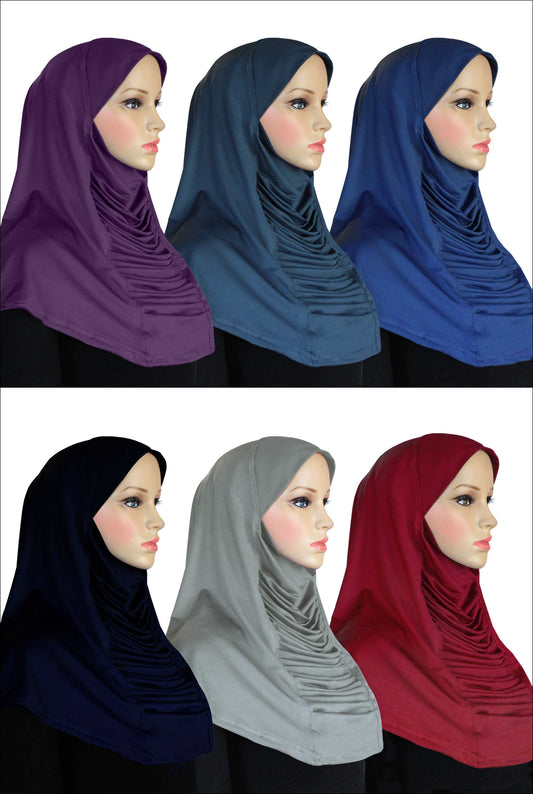 Wholesale Ruched Cascade one Piece Al-Amira Hijab Muslim Head scarf Lycra fabric in 6 different colors