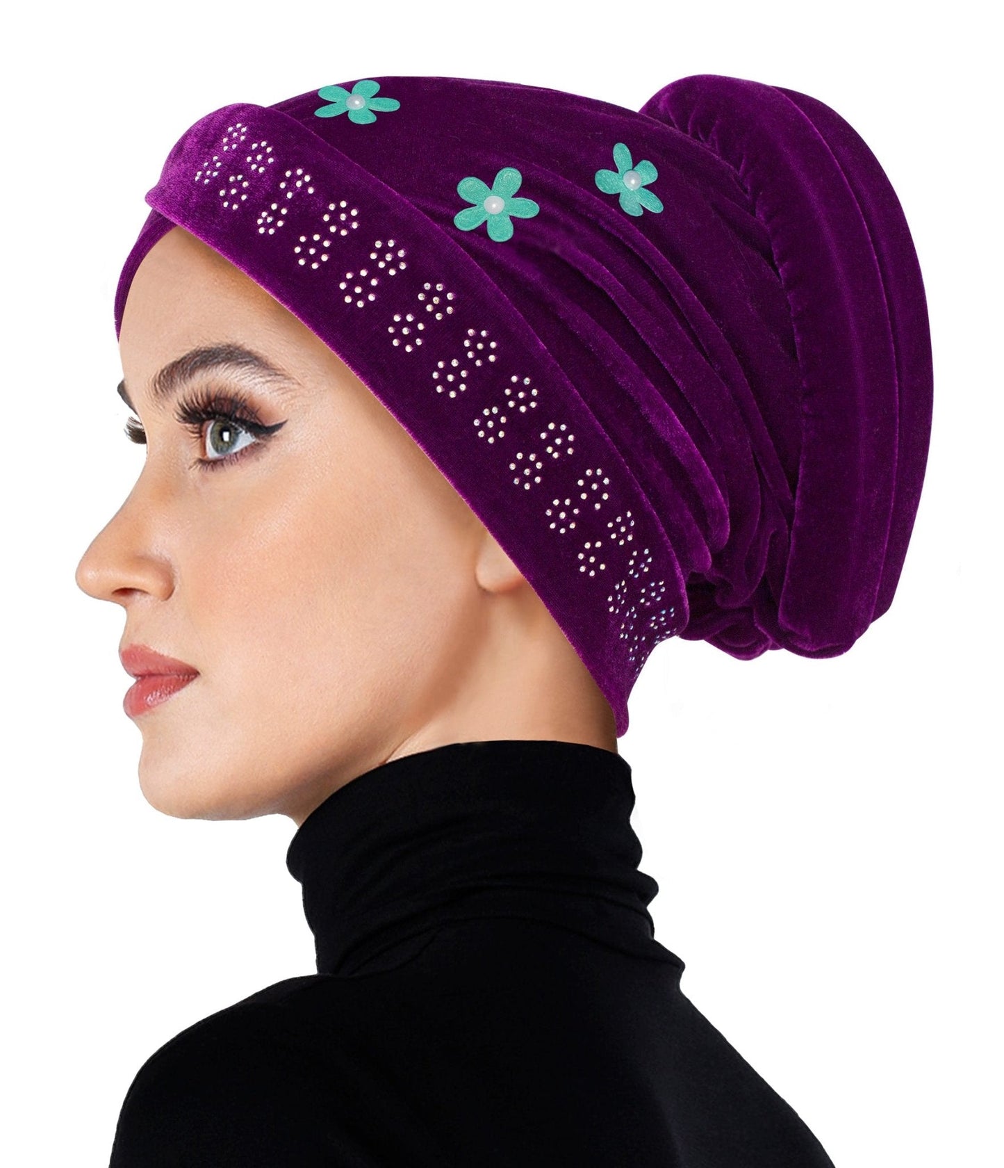 Wholesale JUNIOR SIZE Velvet Venetian Turban Hijab Caps Muslim Hijabs Accessories