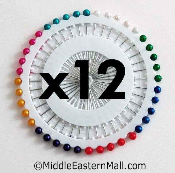Wholesale Small Straight Hijab Pins Assorted Colors one dozen 12 wheels - MiddleEasternMall