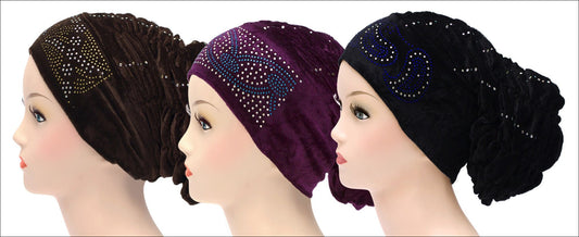 Wholesale Velvet Royal Snood Caps in 3 different colors