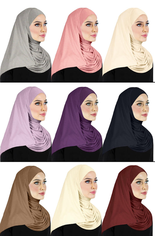 wholesale set of 9 Winter Jersey Cotton shawls  72" x 24" Soft Warm winter Hijabs one of each color