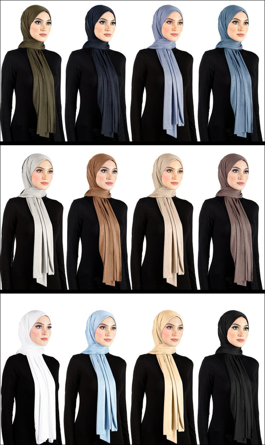 Wholesale Cotton Jersey Hijab Wraps  78" x 30" Rectangle Shawls