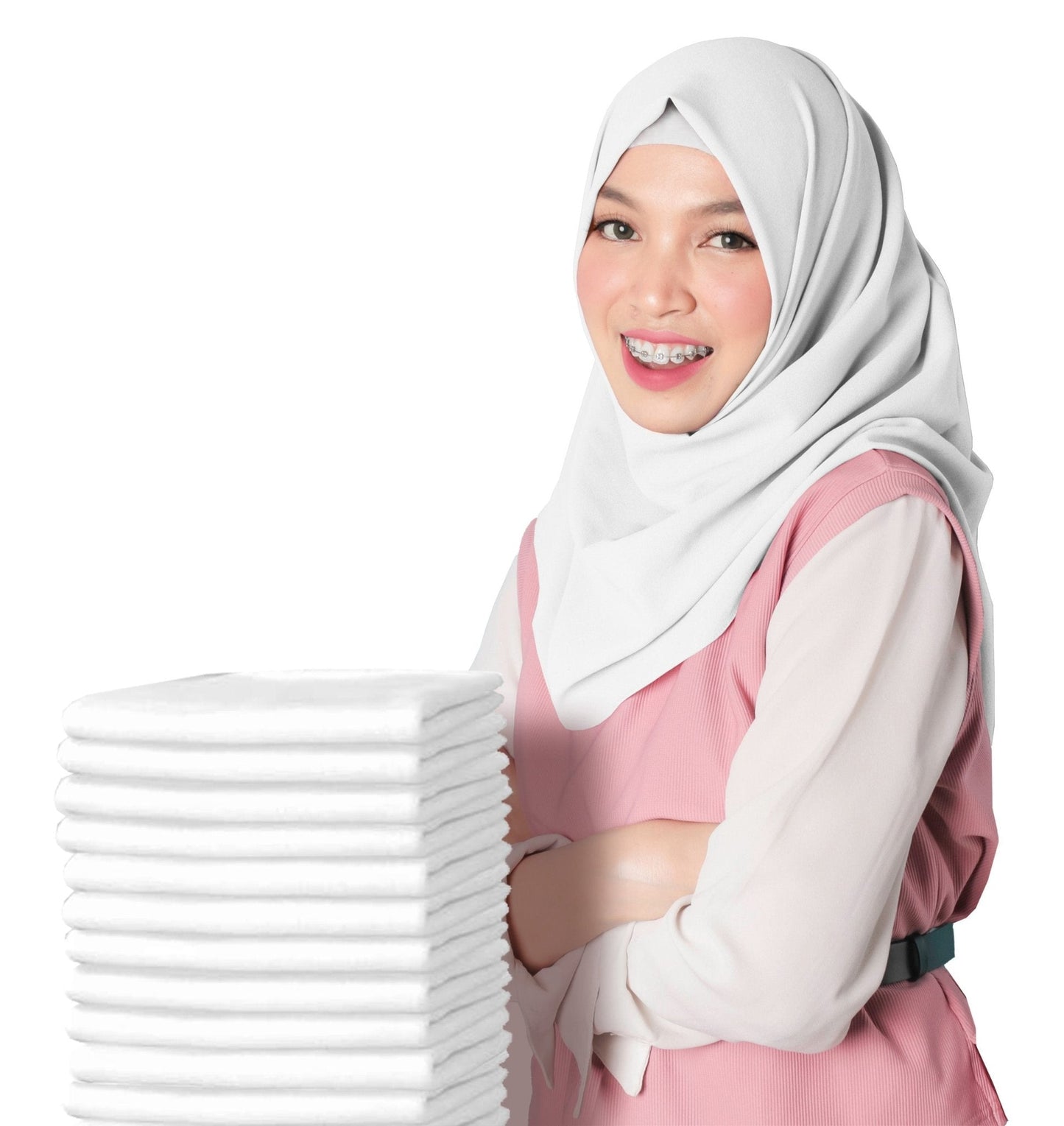 Wholesale Girl's Jersey Cotton White Shawl with Matching Underscarf Hijab Cap