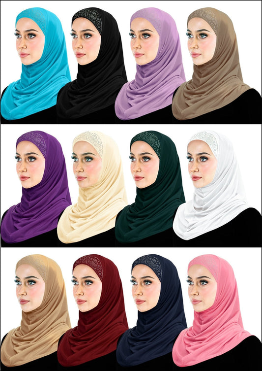 Wholesale Amira Hijab Aiyah Design WOMEN'S 1 piece Lycra Hijab with Rhinestones